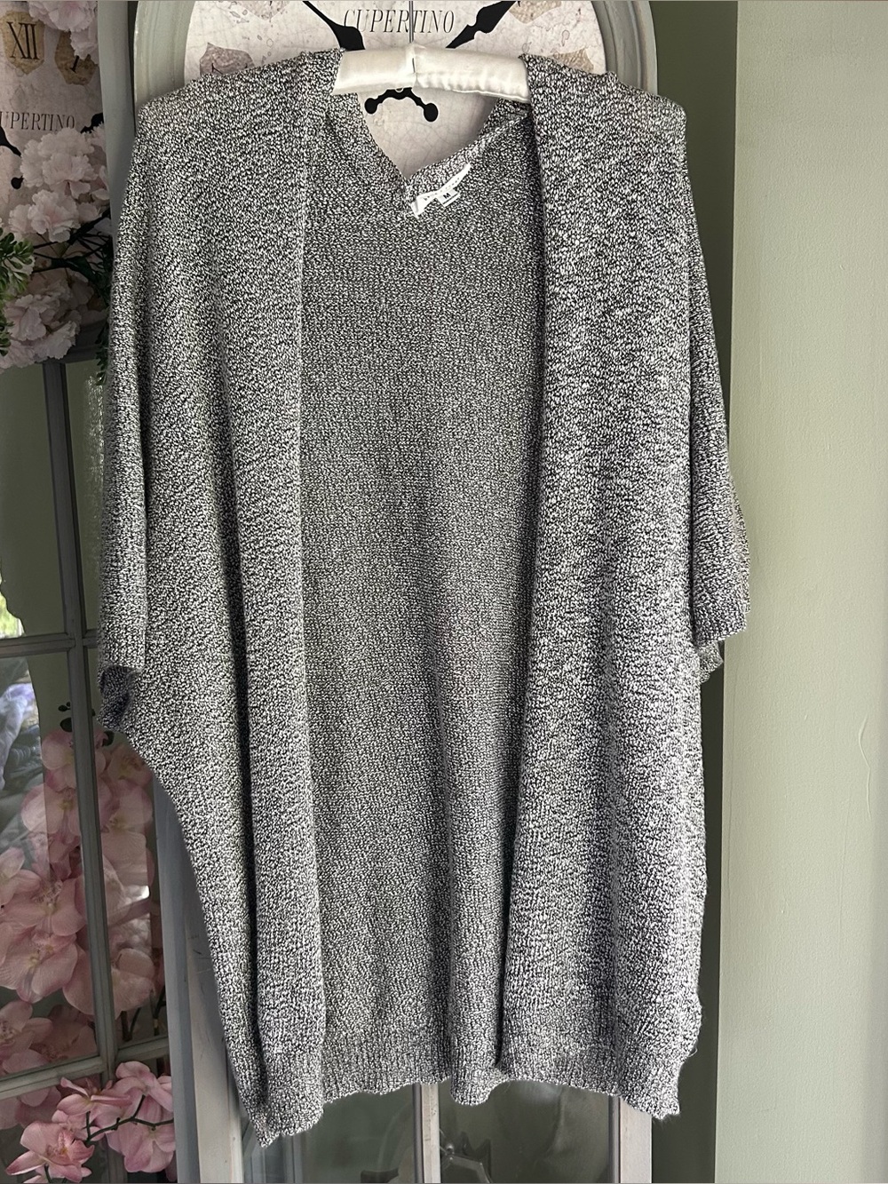 BASIN + RANGE Open-Front Long Duster Cardigan Black/White Size M
